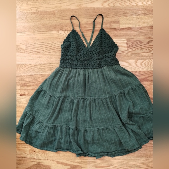 Aerie Green Dress Cotton Blend Small - Picture 7 of 8